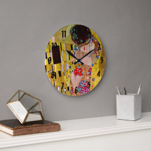 The Kiss by Gustav Klimt, Vintage Art Nouveau Large Clock