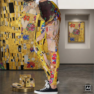 The Kiss by Gustav Klimt, Vintage Art Nouveau Leggings