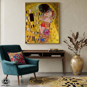 The Kiss by Gustav Klimt, Vintage Art Nouveau Poster