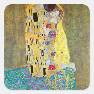 The Kiss by Gustav Klimt, Vintage Art Nouveau Square Sticker