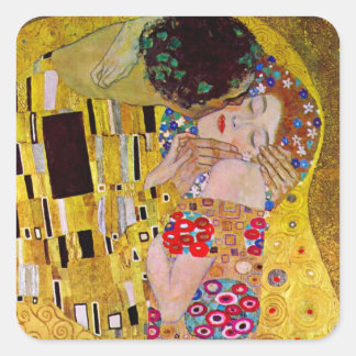 The Kiss by Gustav Klimt, Vintage Art Nouveau Square Sticker