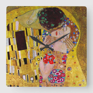 The Kiss by Gustav Klimt, Vintage Art Nouveau Square Wall Clock