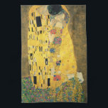 The Kiss by Gustav Klimt, Vintage Art Nouveau Tea Towel<br><div class="desc">The Kiss (Der Kuss) (1907/08) by Gustav Klimt is probably his most famous work. Klimt began work on it in 1907 and it is the highpoint of his so-called 'Golden Period'. The Kiss is a vintage Victorian Era Symbolism fine art love and romance painting featuring a romantic couple in various...</div>