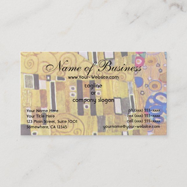 The Kiss by Klimt, Art Nouveau Gold Pattern Design Business Card (Front)
