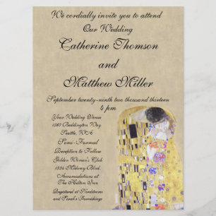 The Kiss by Klimt Creamy Sand Wedding Invitation