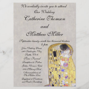The Kiss by Klimt Wedding White Gold Art Nouveau Invitation