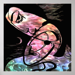 The Kiss By Moonlight and Ocean Abstract Art Poster