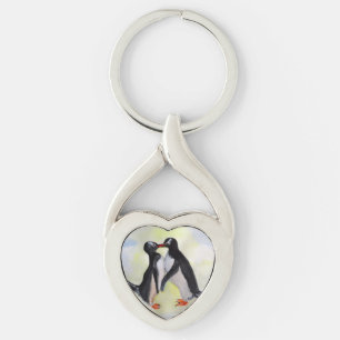 The kiss by Penguins Swirl Metal Keychain