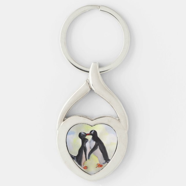 The kiss by Penguins Swirl Metal Keychain (Front)
