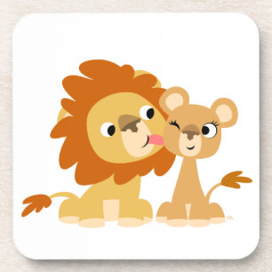 The Kiss: Cute Cartoon Lion Couple Coasters