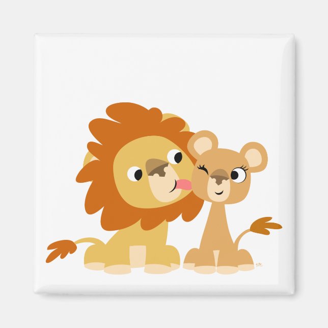 The Kiss: Cute Cartoon Lion Couple Magnet (Front)