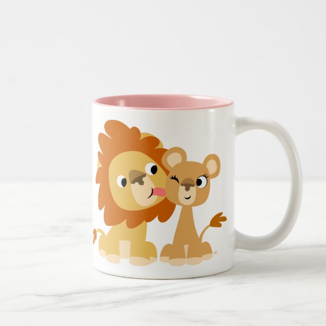 The Kiss: Cute Cartoon Lion Couple Mug (Right)