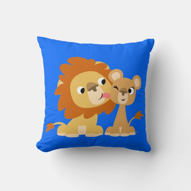 The Kiss: Cute Cartoon Lion Couple Pillow (Front)