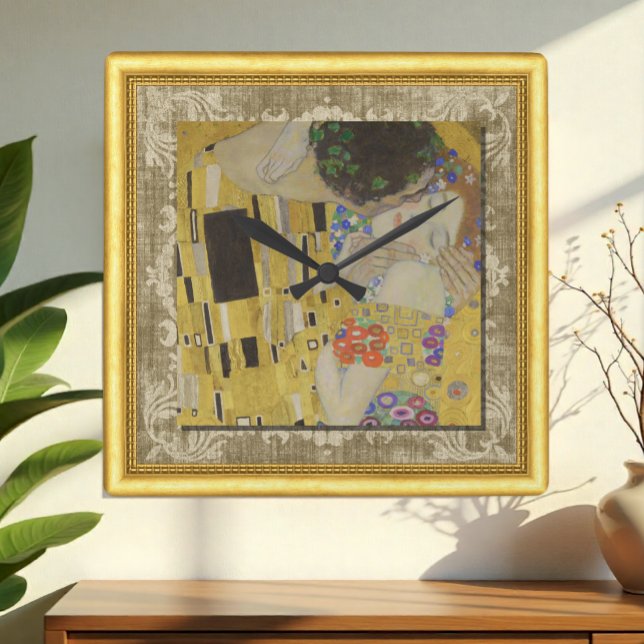 The Kiss, Gustav Klimt, Framed Canvas Square Wall Clock (Creator Uploaded)