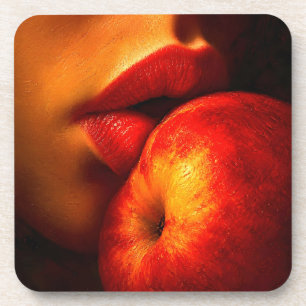 The Kiss of Nectarine – An Intimate Portrait Coaster