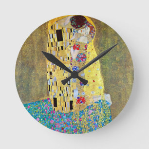 The Kiss (original Der Kuss) by Gustav Klimt Round Clock