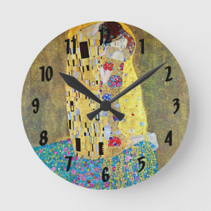 The Kiss (original Der Kuss) by Gustav Klimt Round Clock