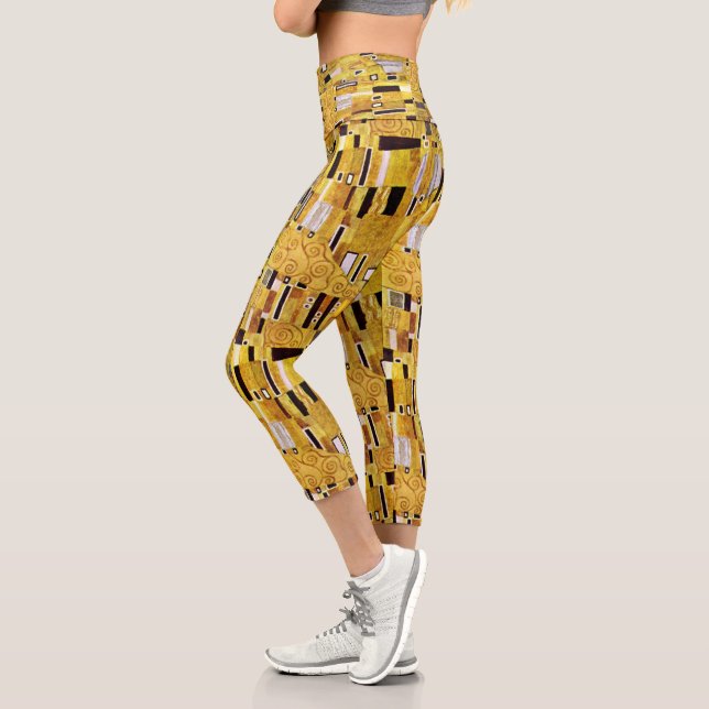 The Kiss Pattern by Gustav Klimt, Art Nouveau Capri Leggings (Left)