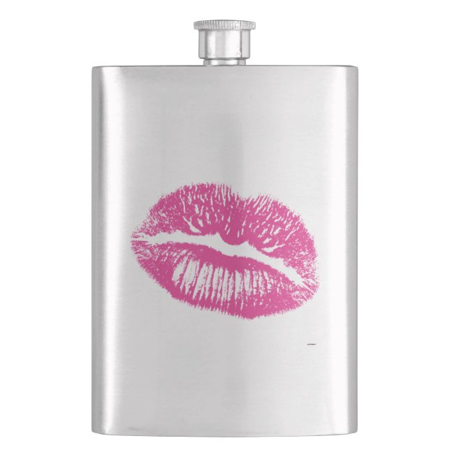 The Kiss, Pink Lips Hip Flask (Front)