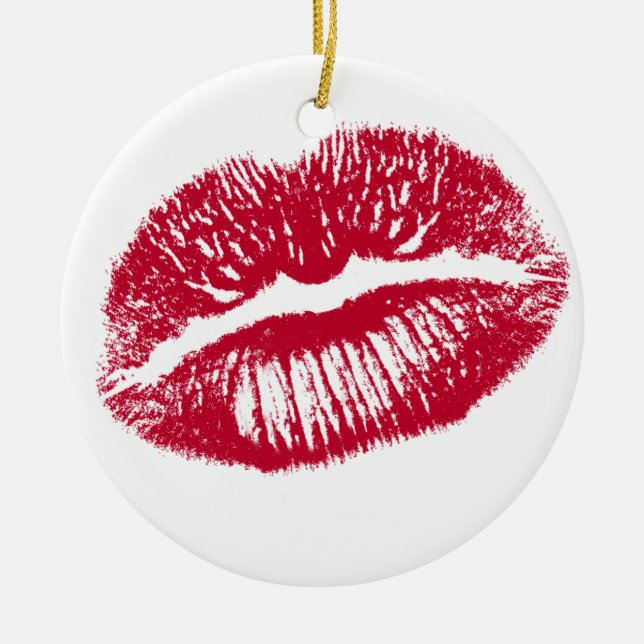 The Kiss, Red Lips Ceramic Tree Decoration (Front)