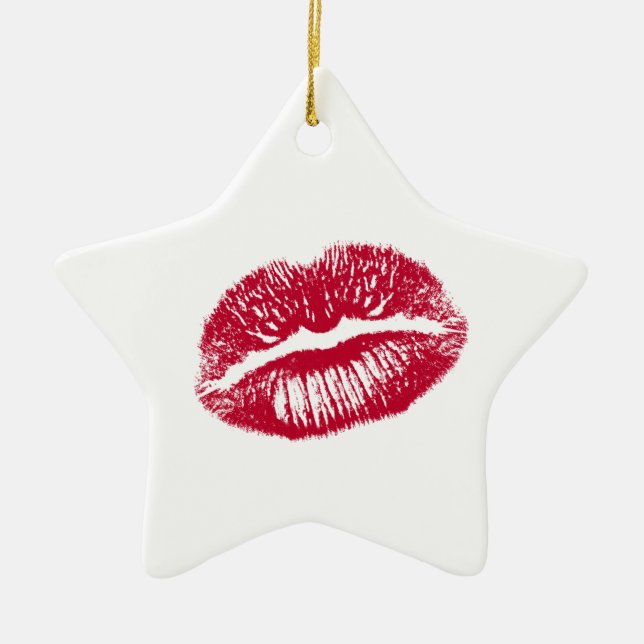 The Kiss, Red Lips Ceramic Tree Decoration (Front)