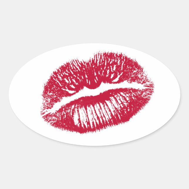 The Kiss, Red Lips Oval Sticker (Front)