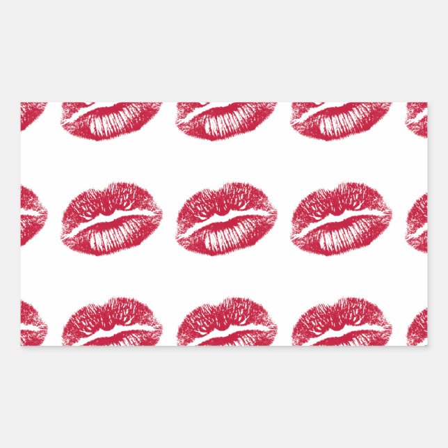 The Kiss, Red Lips Rectangular Sticker (Front)