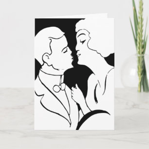 The Kiss Valentine black and white art deco design Holiday Card