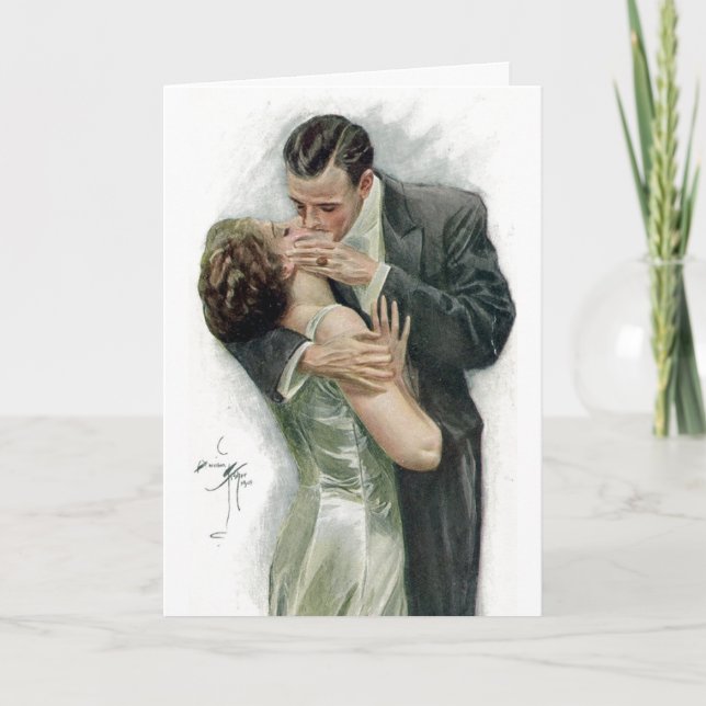 The  Kiss, Vintage Couple Holiday Card (Front)