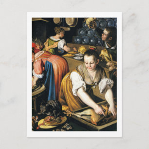 The Kitchen in detail white border Vincenzo Campi Postcard
