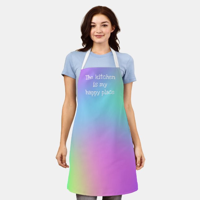 The Kitchen is My Happy Place Colourful Apron (Worn)