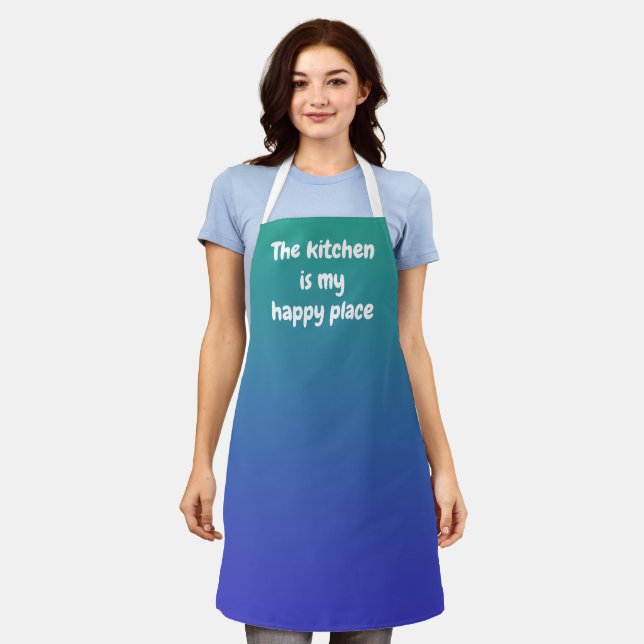The Kitchen is My Happy Place Green Blue Apron (Worn)