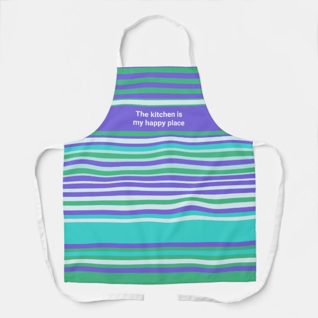 The Kitchen is My Happy Place Striped Apron (Front)