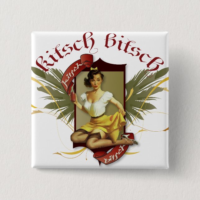 The Kitsch Bitsch : Soda Girl Retro Tattoo Pin-Up 15 Cm Square Badge (Front)