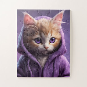The Kitten in a Purple Hoodie Jigsaw Puzzle