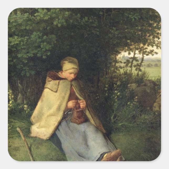 The Knitter or, The Seated Shepherdess, 1858-60 Square Sticker (Front)