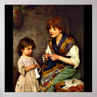 The Knitting Lesson, fine art painting