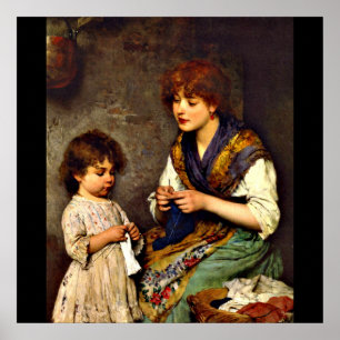The Knitting Lesson, fine art painting Poster