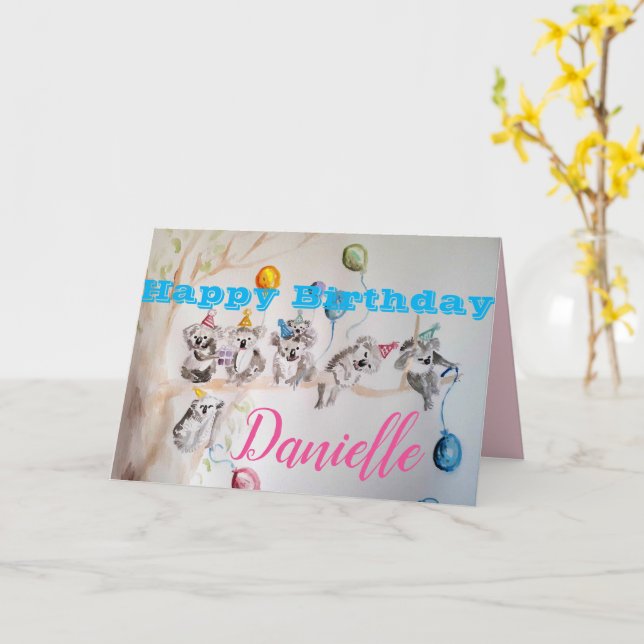 The Koala's Birthday Party Watercolour Childs Card (Yellow Flower)