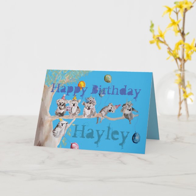 The Koala's Birthday Party Watercolour Girls Card (Yellow Flower)