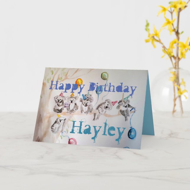 The Koala's Birthday Party Watercolour Girls Card (Yellow Flower)