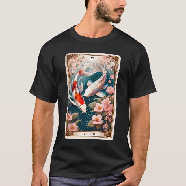 The Koi Fish Tarot Card Witchy Skeleton Botanical T-Shirt (Front)