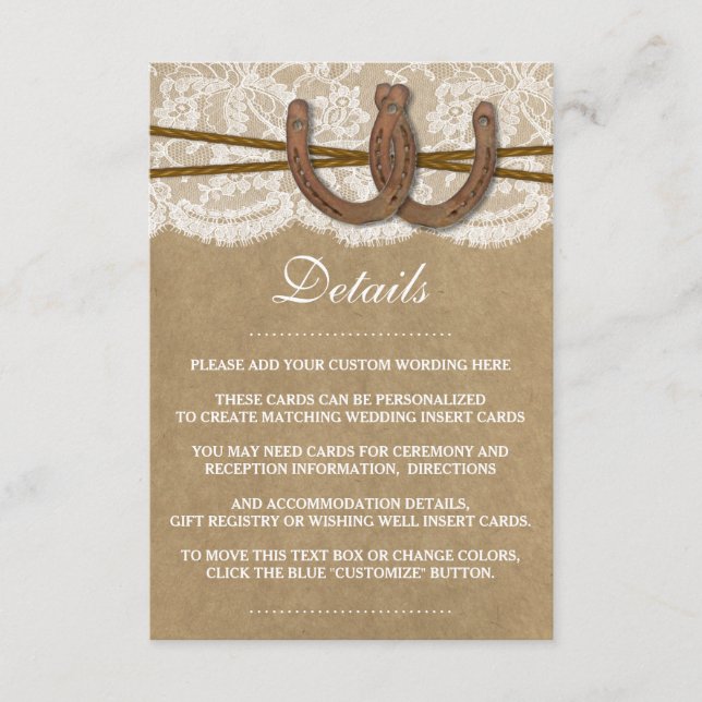 The Kraft, Lace & Horseshoe Wedding Collection Enclosure Card (Front)