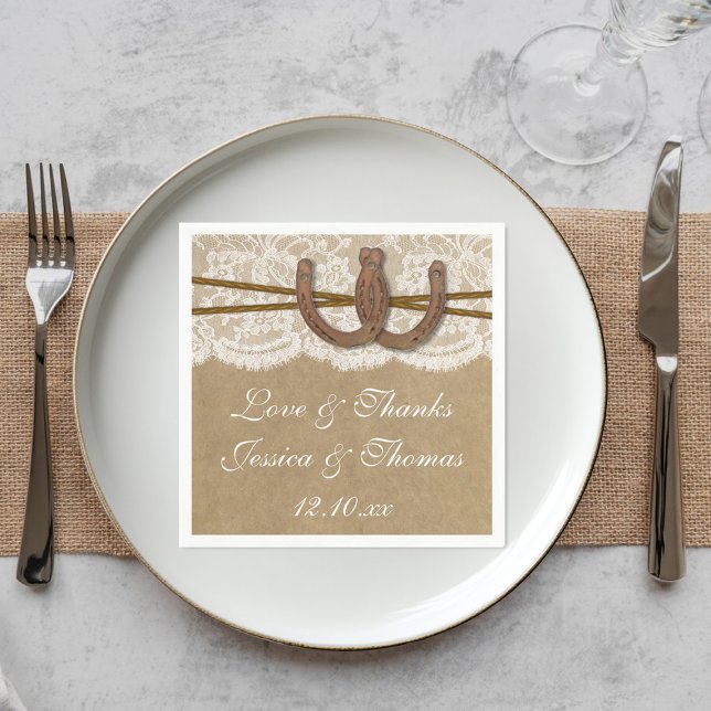 The Kraft, Lace & Horseshoe Wedding Collection Napkin (Creator Uploaded)
