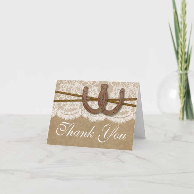 The Kraft, Lace & Horseshoe Wedding Collection Thank You Card (Front)