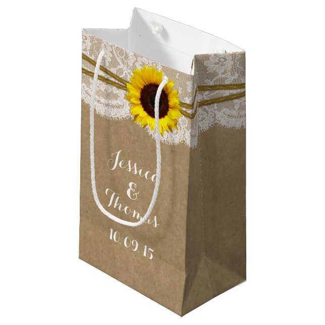 The Kraft, Lace & Sunflower Collection Gift Bags (Front Angled)