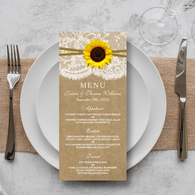 The Kraft, Lace & Sunflower Collection Menu Cards (Creator Uploaded)