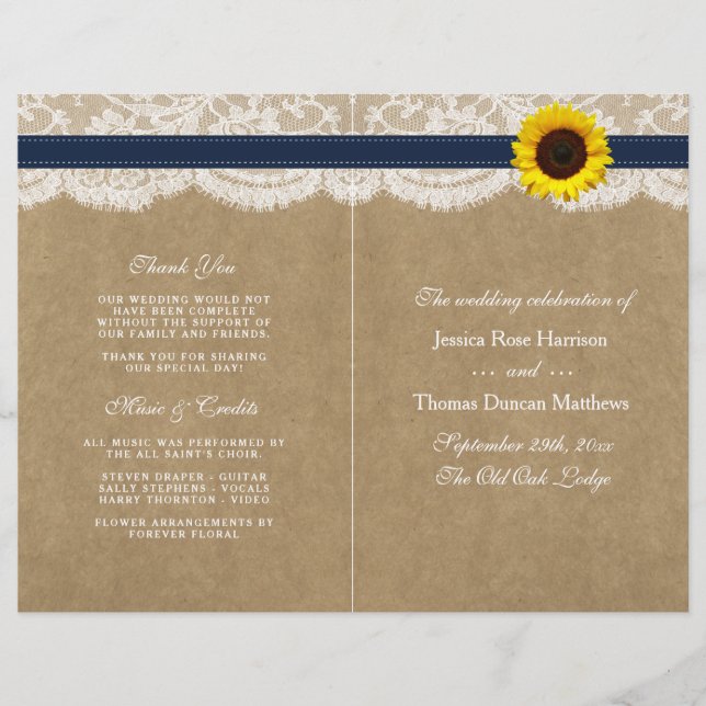 The Kraft, Lace & Sunflower Collection - Navy (Front)