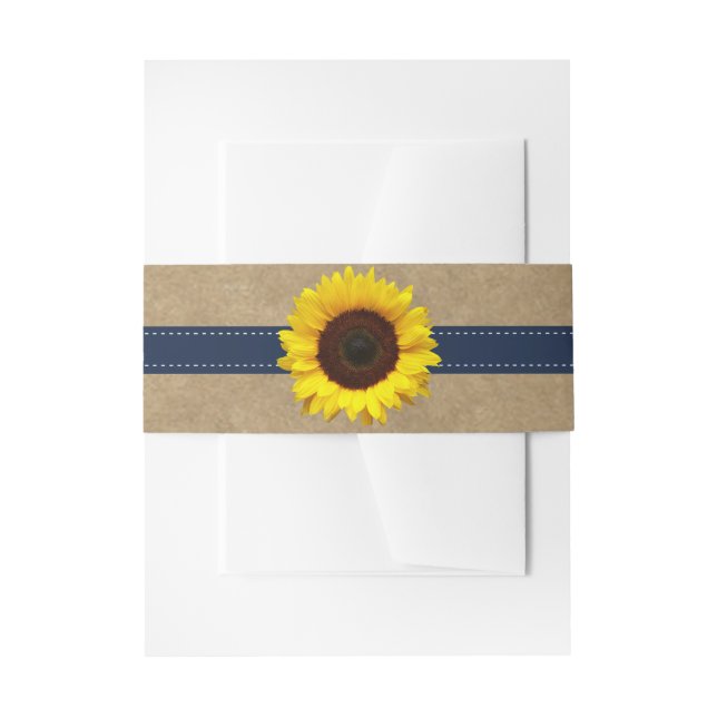 The Kraft, Lace & Sunflower Collection - Navy Invitation Belly Band (Front Example)