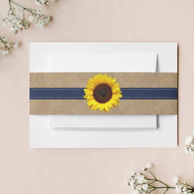 The Kraft, Lace & Sunflower Collection - Navy Invitation Belly Band (Creator Uploaded)
